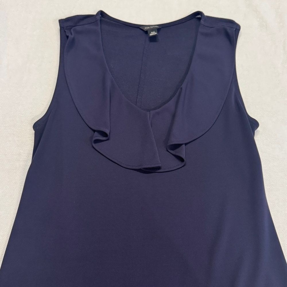 Ann Taylor Navy Sleeveless Ruffle Top Blouse Shirt Tank‎ XSmall - Picture 2 of 5